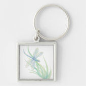 Originele Waterverf Dragonfly in blauw en groen Sleutelhanger (Voorkant)