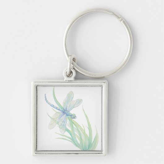 Originele Waterverf Dragonfly in blauw en groen Sleutelhanger (Voorkant)