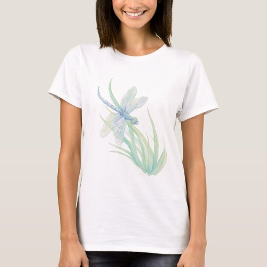 Originele Waterverf Dragonfly in blauw en groen T-shirt (Voorkant)