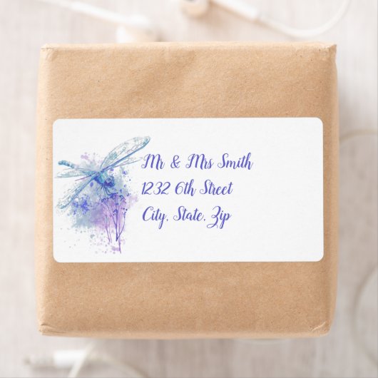 Originele Waterverf Dragonfly in Blue & Mauve Etiket (Insitu)