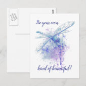 Originele Waterverf Dragonfly in Blue Mauve Natuur Briefkaart (Voorkant / Achterkant)