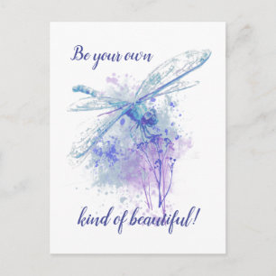 Originele Waterverf Dragonfly in Blue Mauve Natuur Briefkaart
