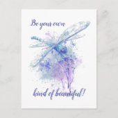 Originele Waterverf Dragonfly in Blue Mauve Natuur Briefkaart (Voorkant)