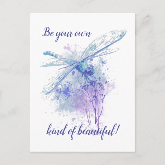 Originele Waterverf Dragonfly in Blue Mauve Natuur Briefkaart (Voorkant)
