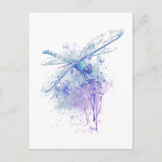 Originele Waterverf Dragonfly in Blue Mauve Natuur Briefkaart (Voorkant)