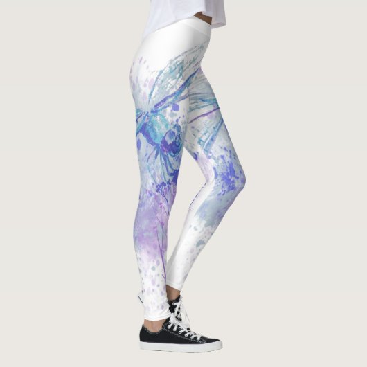 Originele Waterverf Dragonfly in Blue Mauve Natuur Leggings (Rechts)
