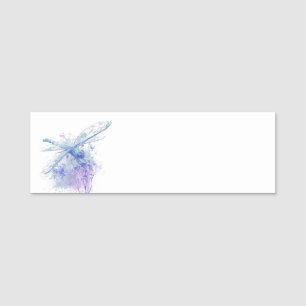 Originele Waterverf Dragonfly in Blue Mauve Natuur Naamplaatje