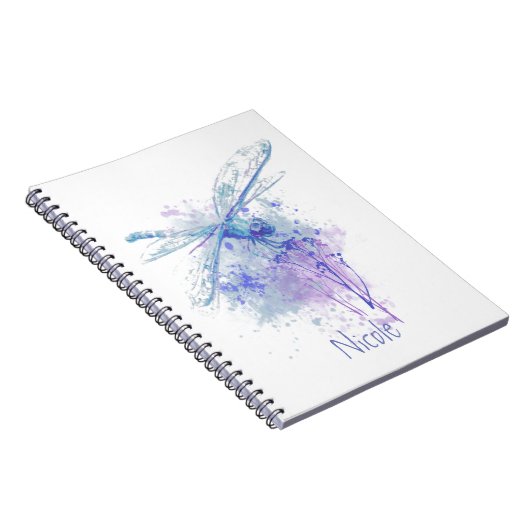 Originele Waterverf Dragonfly in Blue Mauve Natuur Notitieboek (Rechterzijde)