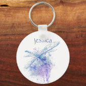Originele Waterverf Dragonfly in Blue Mauve Natuur Sleutelhanger (Voorkant)