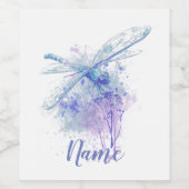 Originele Waterverf Dragonfly in Blue Mauve Natuur Wijn Etiket (Enkel label)