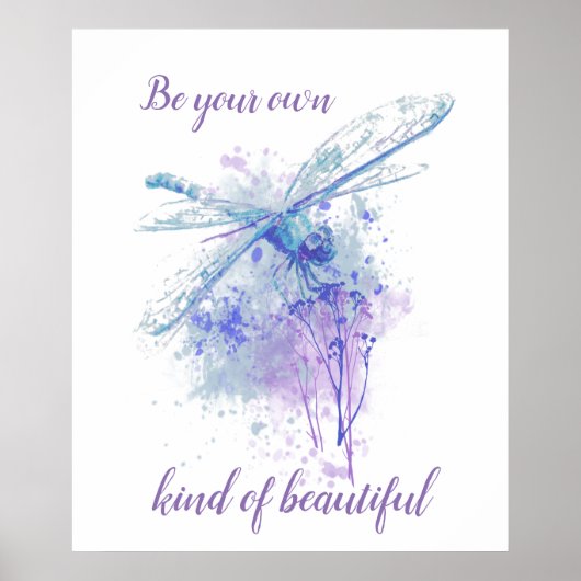 Originele Waterverf Dragonfly in Blue Mauve Quote Poster (Voorkant)