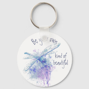 Originele Waterverf Dragonfly in Blue Mauve Quote Sleutelhanger