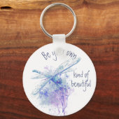 Originele Waterverf Dragonfly in Blue Mauve Quote Sleutelhanger (Voorkant)
