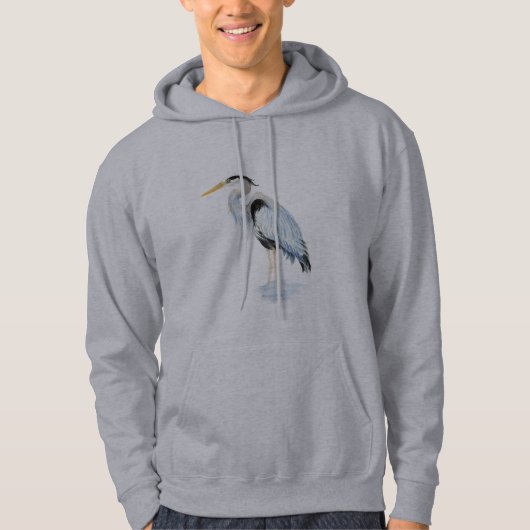 Originele Waterverf Great Blue Heron Bird Natuur Hoodie (Voorkant)