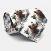 Originele Waterverf Grizzly Beer Dierlijke Natuur Stropdas (Opgerold)