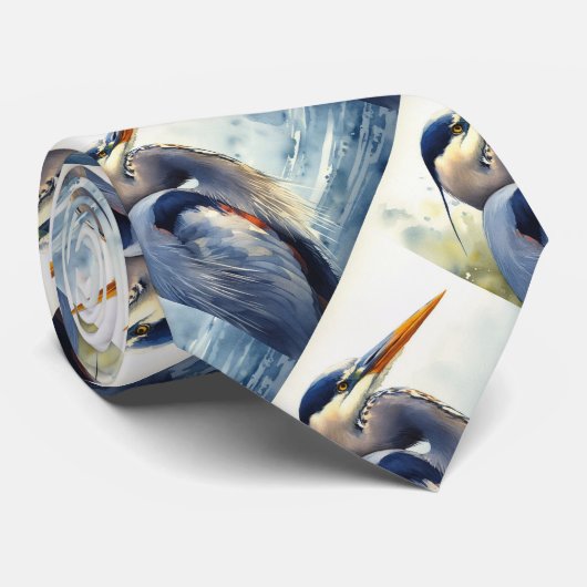 Originele Waterverf Grote Blauwe Heron Vogel Wildl Stropdas (Opgerold)