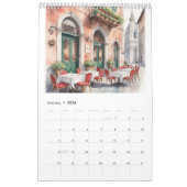 Originele Waterverf Italiaans Restaurant 2026 Kalender (Jan 2026)