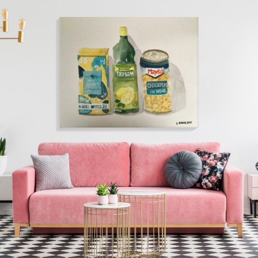Originele Waterverf "Kamille Tea & Citroensap" Canvas Afdruk (Insitu (Woonkamer))
