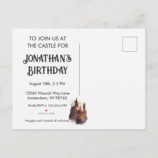 Originele Waterverf Kasteel Verjaardag Uitnodiging Briefkaart (Achterkant)