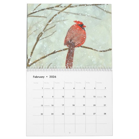 Originele waterverf kunst wandkalender kalender (Feb 2026)