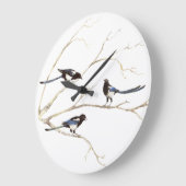Originele Waterverf Magpie Familie Grote Klok (Hoek)