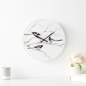 Originele Waterverf Magpie Familie Grote Klok (Huis)