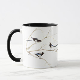 Originele Waterverf Magpie Family, Bird Mok