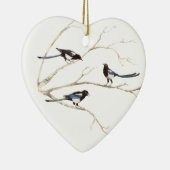 Originele Waterverf, Magpie Family, Vogels Keramisch Ornament (Rechts)