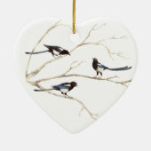 Originele Waterverf, Magpie Family, Vogels Keramisch Ornament (Achterkant)