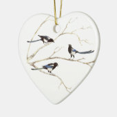Originele Waterverf, Magpie Family, Vogels Keramisch Ornament (Links)