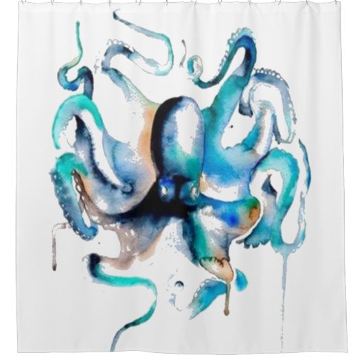 Originele Waterverf Octopus Shower Curtain Douchegordijn (Voorkant)