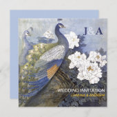 Originele Waterverf Peacock Pair Wedding Invite Kaart (Voorkant / Achterkant)