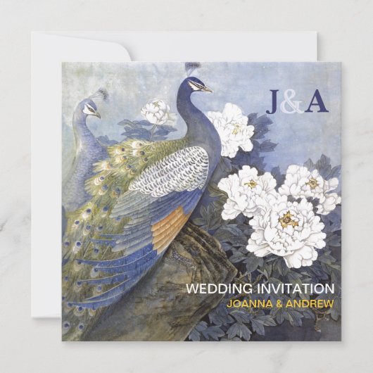 Originele Waterverf Peacock Pair Wedding Invite Kaart (Voorkant)