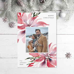 Originele Waterverf Poinsettias Foto Feestdagenkaart