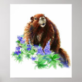 Originele Waterverf Print Marmot Groundhog Animal (Voorkant)