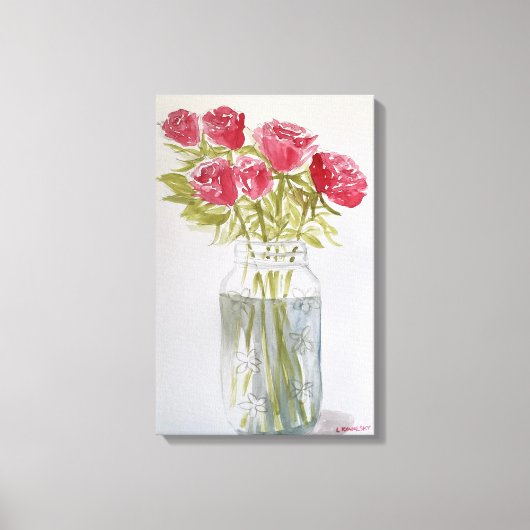 Originele Waterverf Rozen in de pot Canvas Afdruk (Voorkant)