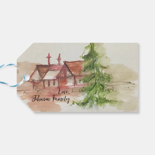 Originele waterverf schets cadeaulabel (Achterkant Horizontaal)