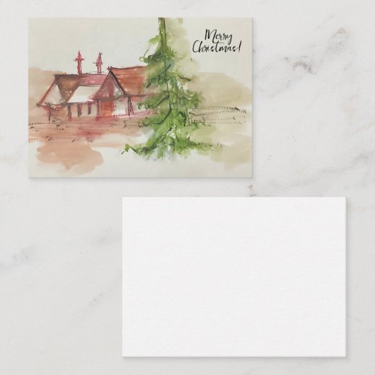 Originele waterverf schets notitiekaartje (Voorkant / Achterkant)