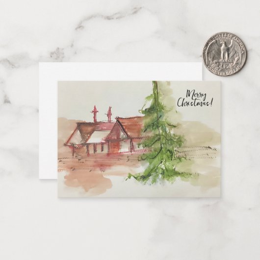 Originele waterverf schets notitiekaartje (Voorkant / Achterkant in situ)