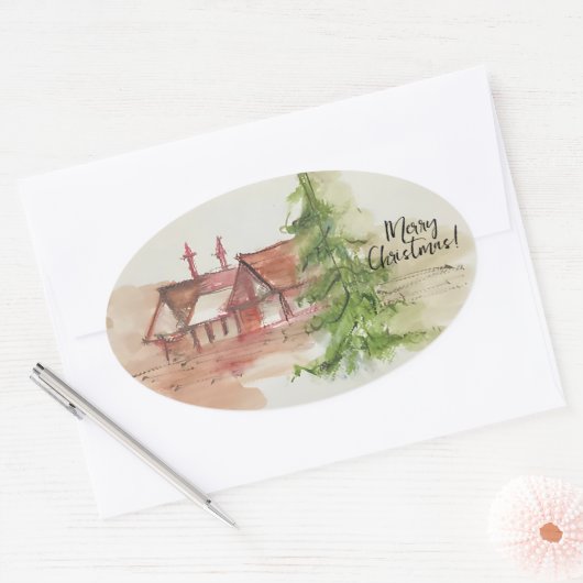 Originele waterverf schets ovale sticker (Envelop)