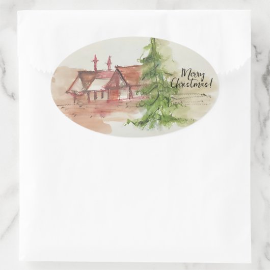 Originele waterverf schets ovale sticker (Tas)