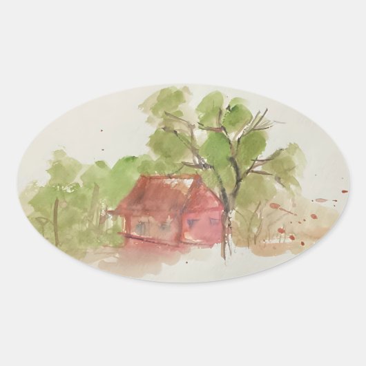 Originele waterverf schets ovale sticker (Voorkant)