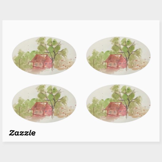 Originele waterverf schets ovale sticker (Vel)