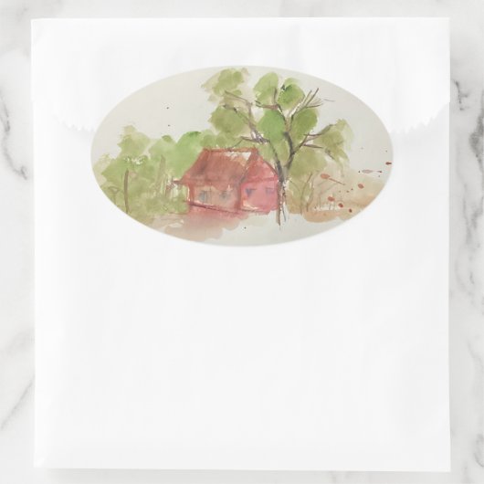 Originele waterverf schets ovale sticker (Tas)