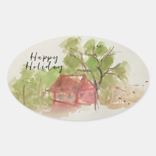 Originele waterverf schets ovale sticker (Voorkant)