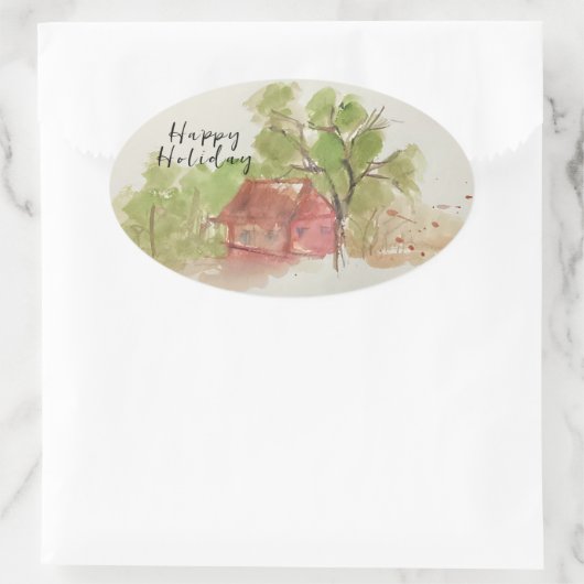 Originele waterverf schets ovale sticker (Tas)