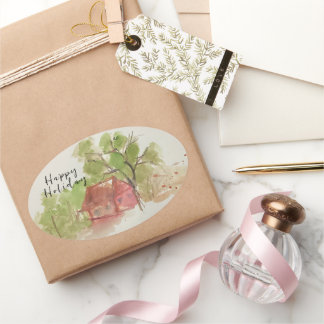 Originele waterverf schets ovale sticker