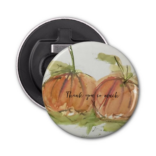 Originele waterverf sketch Pumpkin Button Flesopener (Voorkant)