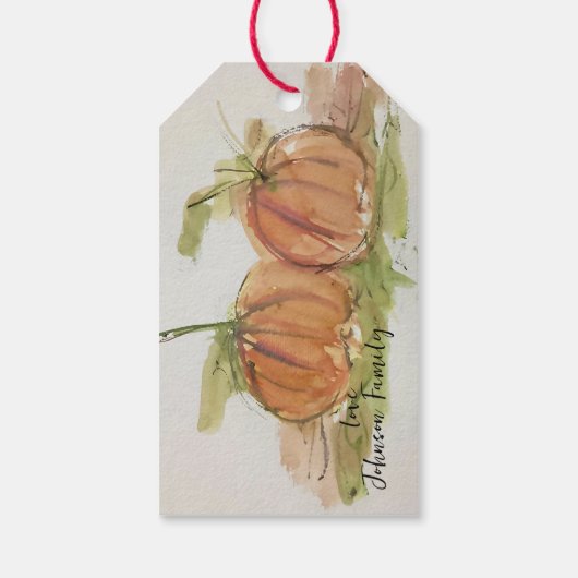 Originele waterverf sketch Pumpkin Cadeaulabel (Achterkant)