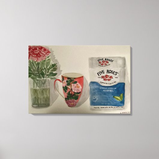 Originele Waterverf "Strong Tea & Rozen" Canvas Afdruk (Voorkant)